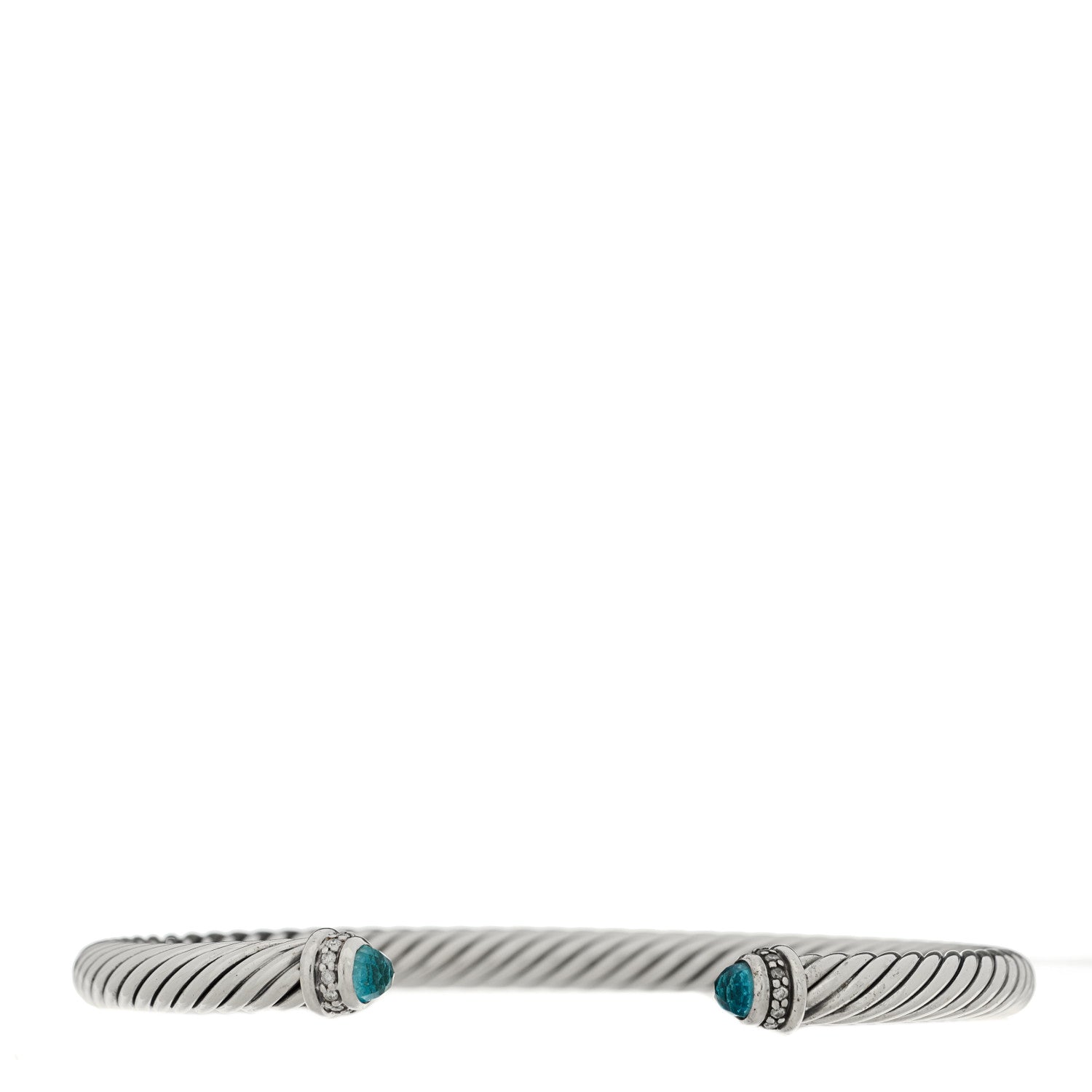 David Yurman Sterling Silver Diamond Blue Topaz 5mm Cable Classics Bracelet 1 of 3