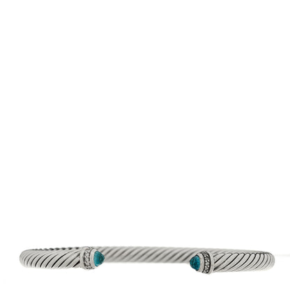 David Yurman Sterling Silver Diamond Blue Topaz 5mm Cable Classics Bracelet 1 of 3