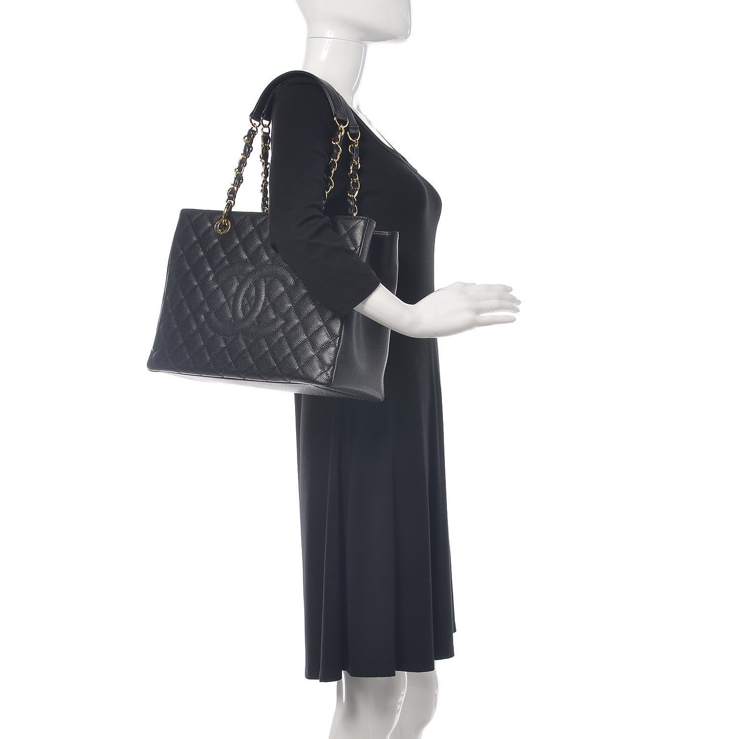 Caviar Quilted Grand Shopping Tote GST Black