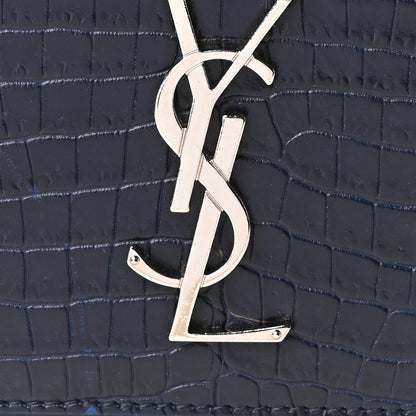 Saint Laurent Calfskin Crocodile Embossed Medium Monogram Sunset Navy 7 of 9