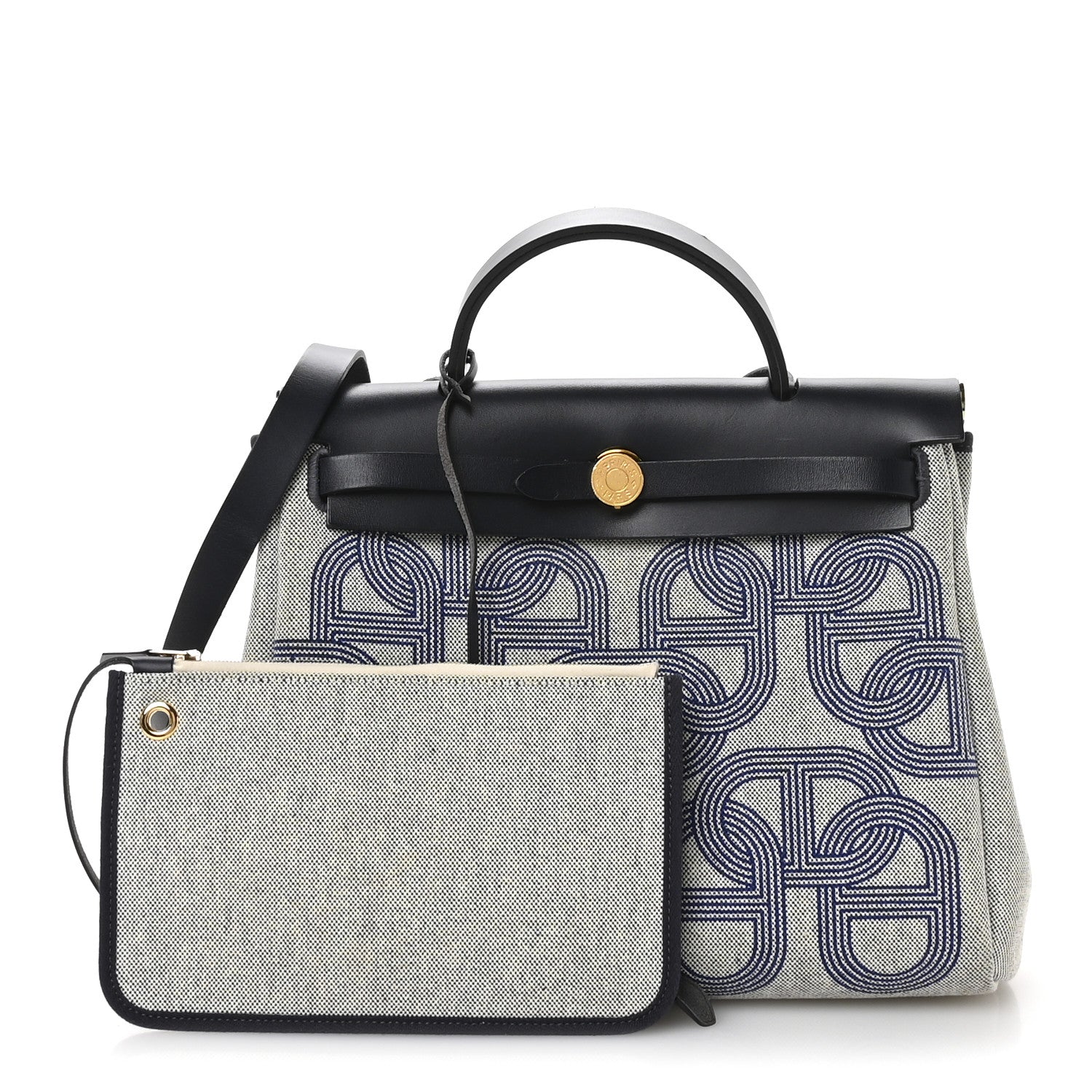 Hermes H Plume Canvas Vache Hunter Circuit 24 Herbag Zip Retourne 31 Bleu Royal Bleu Indigo Ecru 3 of 12