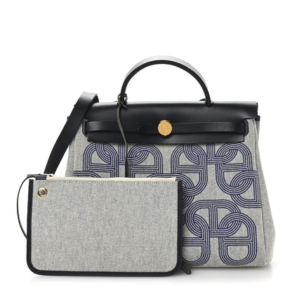 Hermes H Plume Canvas Vache Hunter Circuit 24 Herbag Zip Retourne 31 Bleu Royal Bleu Indigo Ecru 3 of 12