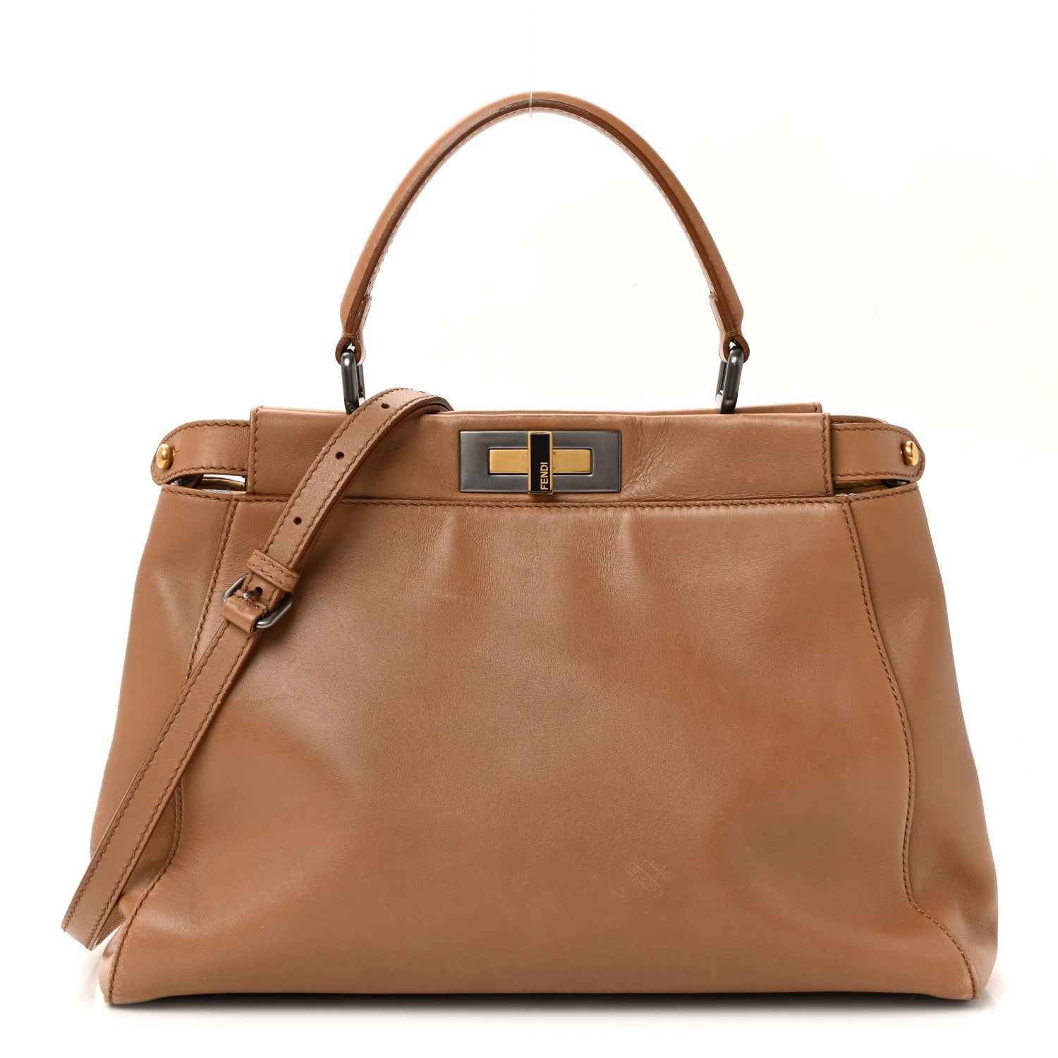 Fendi Vitello Seta Shiny Nappa Elaphe Medium Peekaboo Iconic Satchel Latte Blue 1 of 9