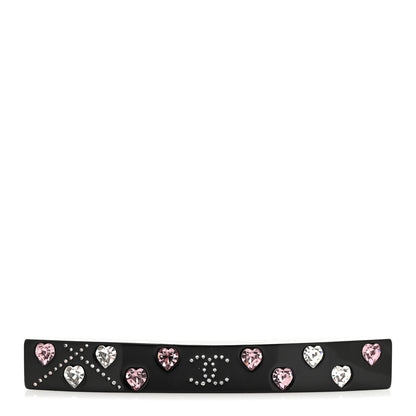 Chanel Resin Crystal CC Heart Hair Clip Barrette Black 1 of 4