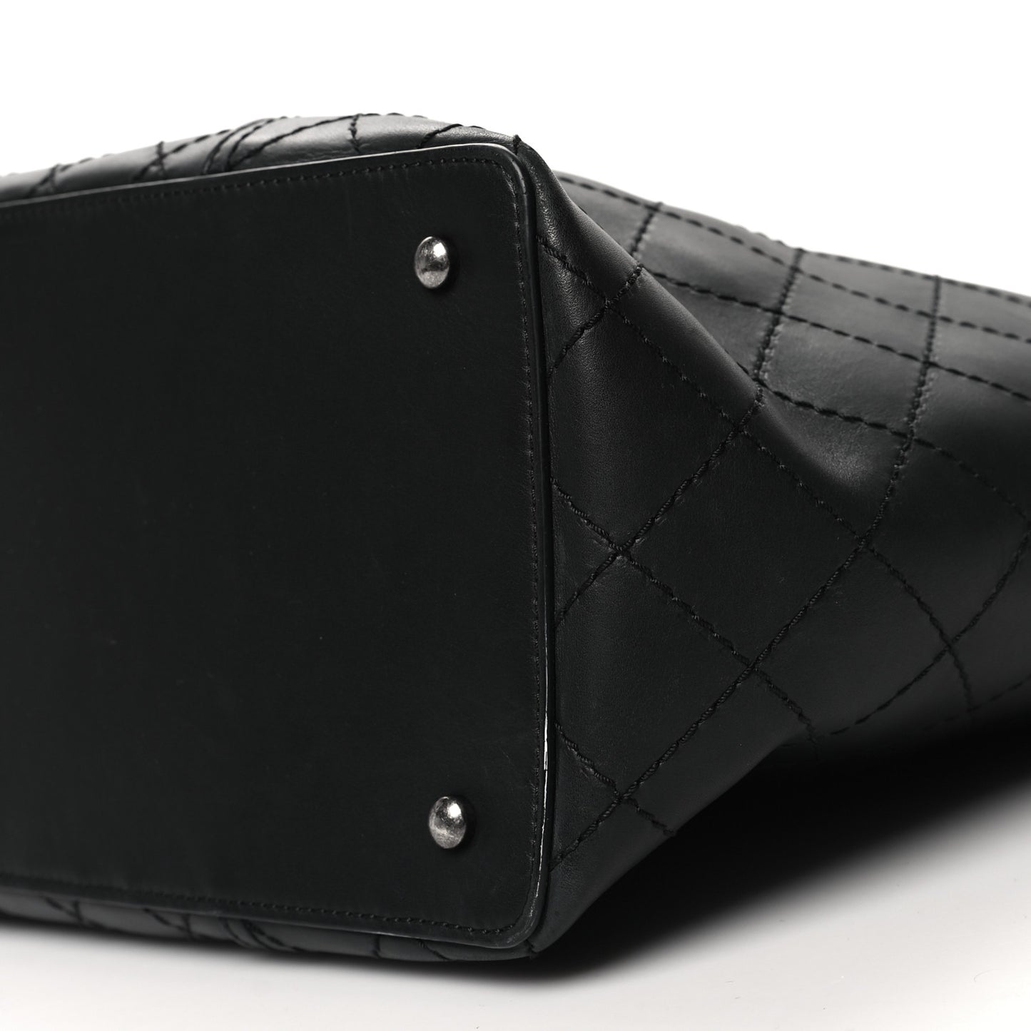 Lambskin Stitched Shopping Tote Black