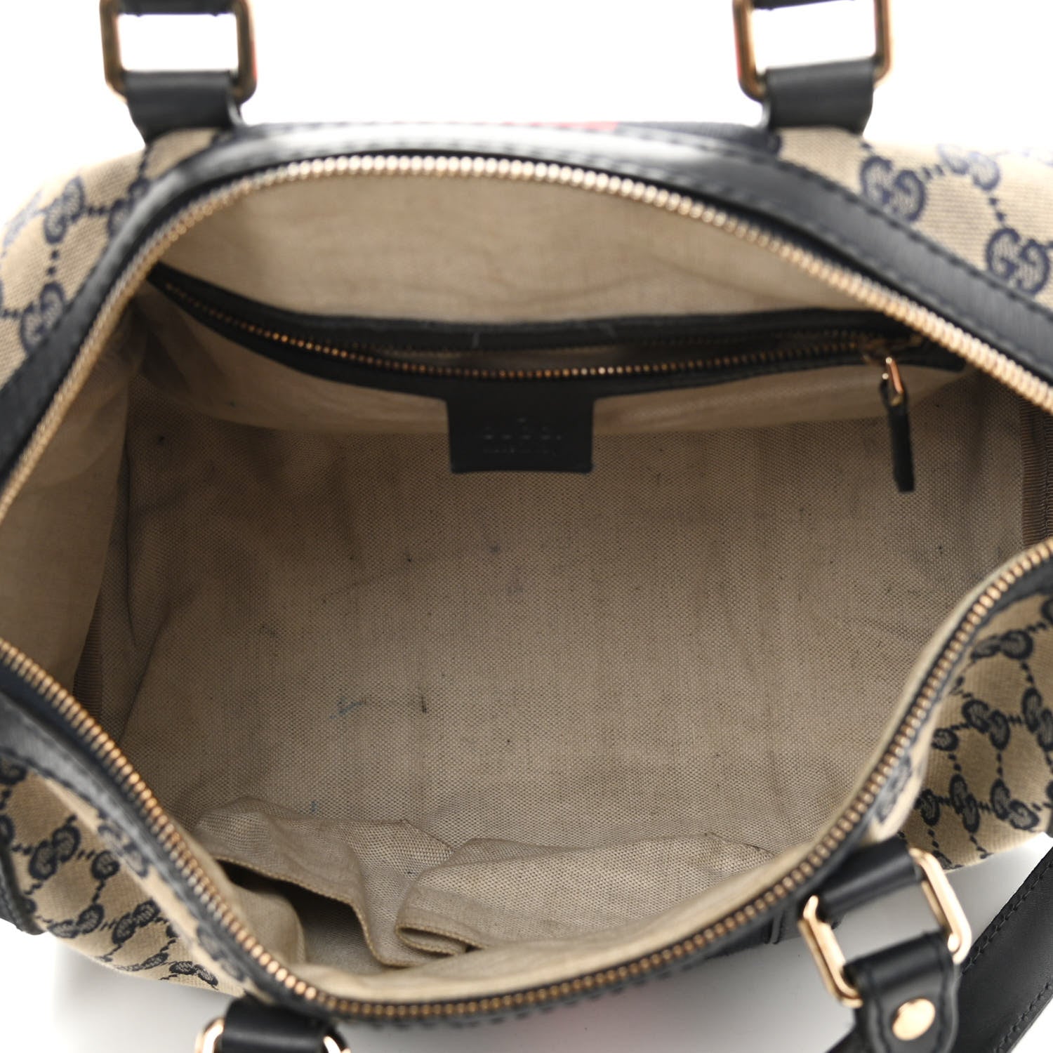Gucci Monogram Selleria Calfskin Vintage Web Medium Boston Beige Blue 5 of 13