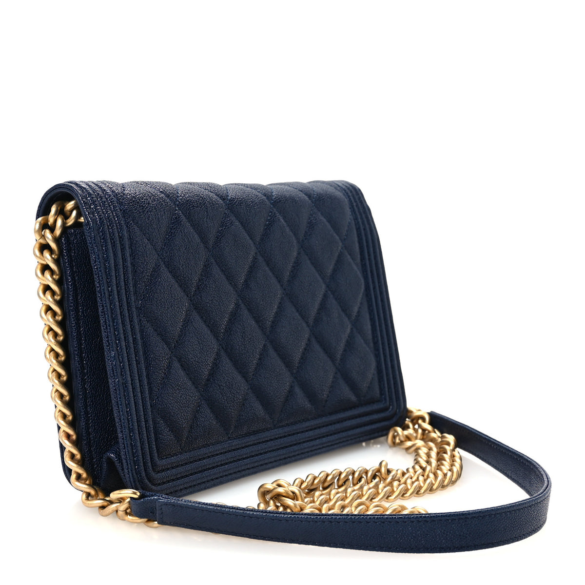 Chanel Caviar Quilted Boy Wallet On Chain WOC Navy 3 of 12