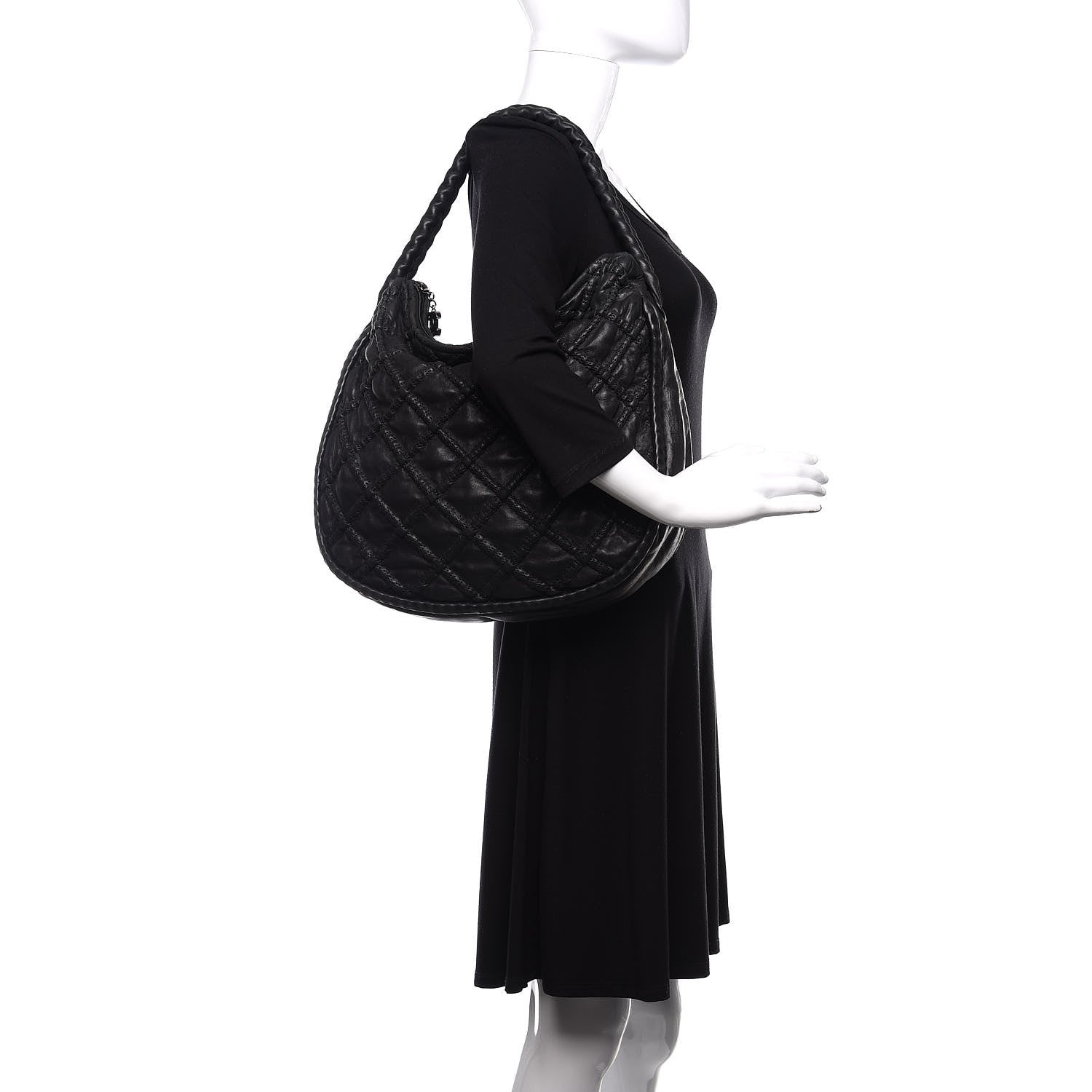 Chanel Quilted Lambskin Hidden Chain Hobo Black 2 of 14