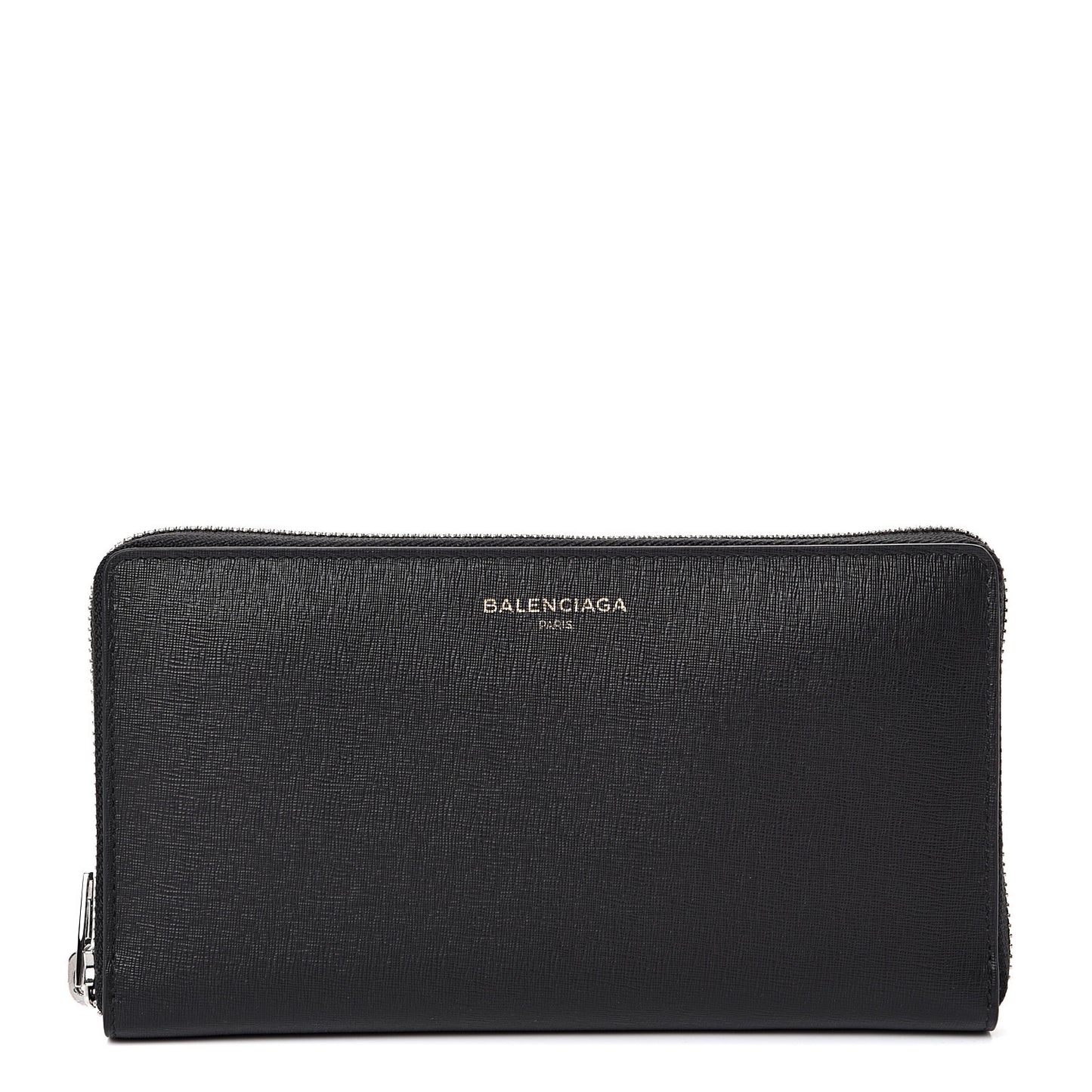 Striped Calfskin Essential Continental Zip Around Wallet Black