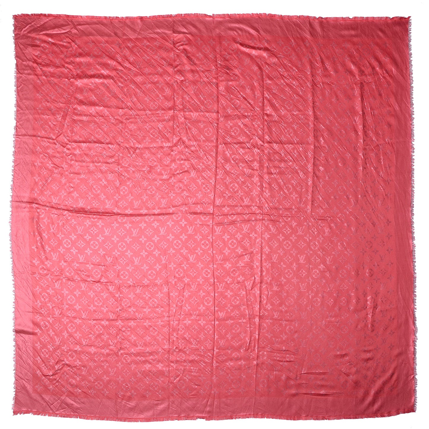 Silk Wool Monogram Voile Shawl Corail
