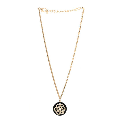 Chanel Resin Pearl Crystal Camellia CC Necklace Black Gold 3 of 6