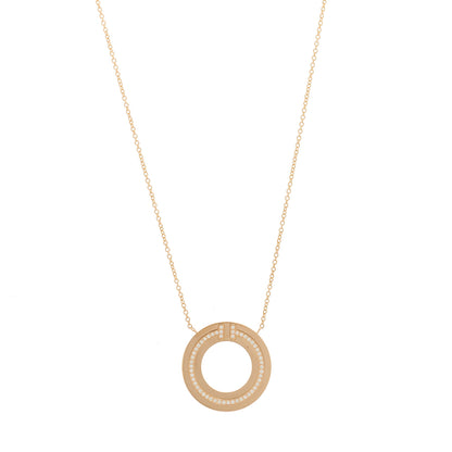 Tiffany 18K Rose Gold Diamond T Circle Pendant Necklace 1 of 6