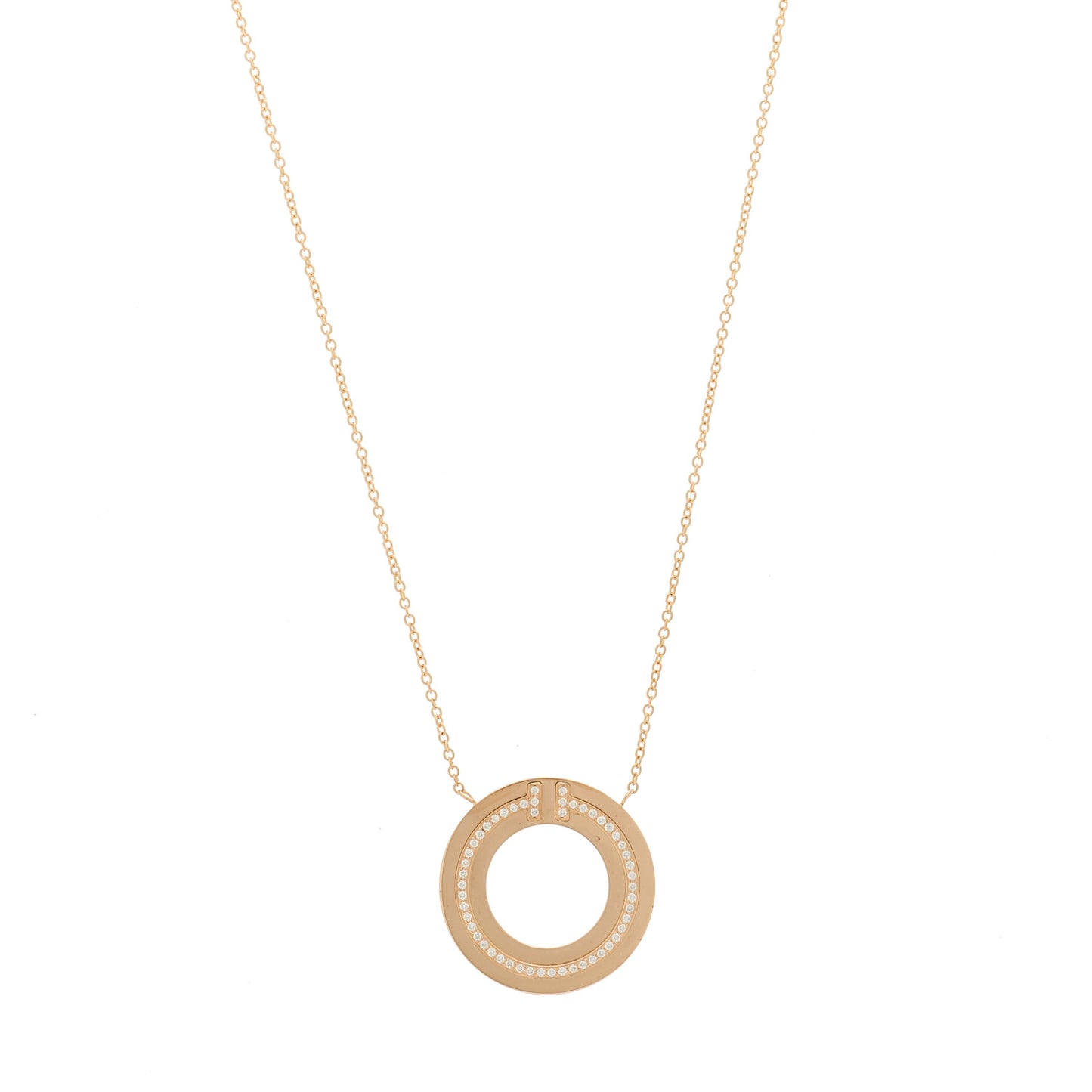 18K Rose Gold Diamond T Circle Pendant Necklace