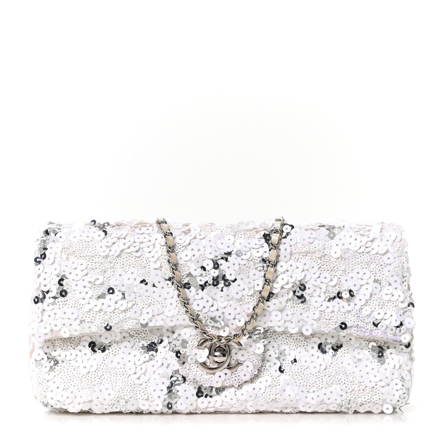 Chanel Sequin East West Flap White Silver 1 of 10