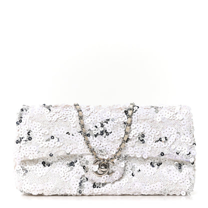 Chanel Sequin East West Flap White Silver 1 of 10