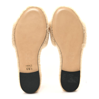 Fendi Shearling FF Baguette Slide Sandals 37.5 Beige Naturale 6 of 9