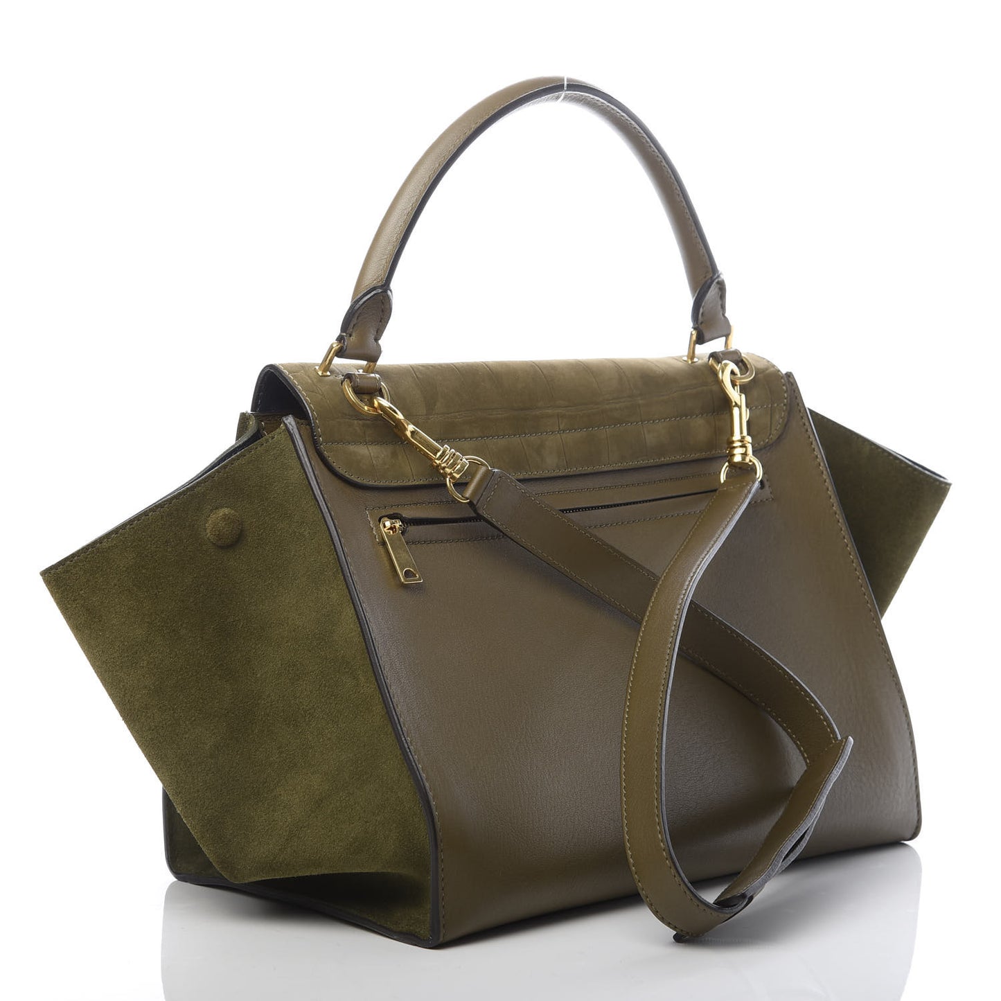 Nubuck Crocodile Embossed Medium Trapeze Olive