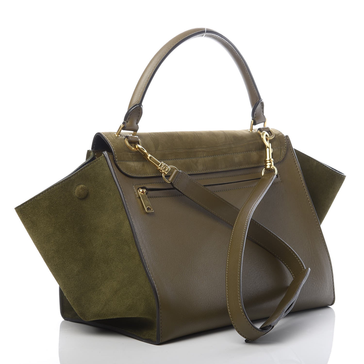 Celine Nubuck Crocodile Embossed Medium Trapeze Olive 2 of 13