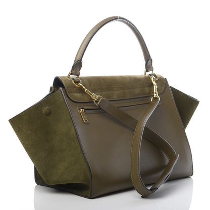 Celine Nubuck Crocodile Embossed Medium Trapeze Olive 2 of 13