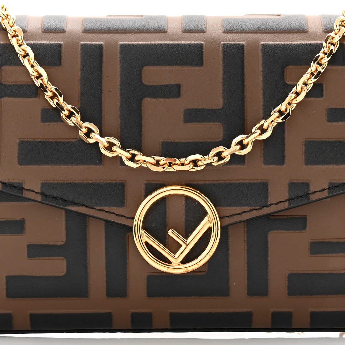 Vitello Soft F is Fendi Bi-Color FF 1974 Embossed Continental Envelope Wallet On Chain Maya Black