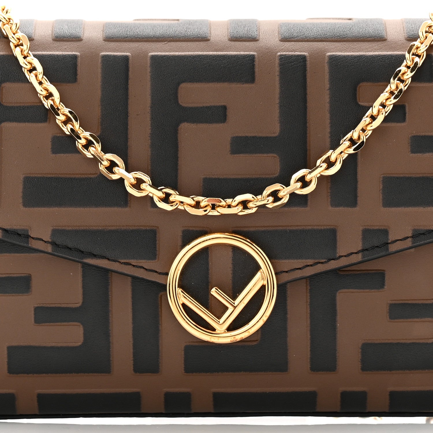 Fendi Vitello Soft F is Fendi Bi-Color FF 1974 Embossed Continental Envelope Wallet On Chain Maya Black 15 of 19