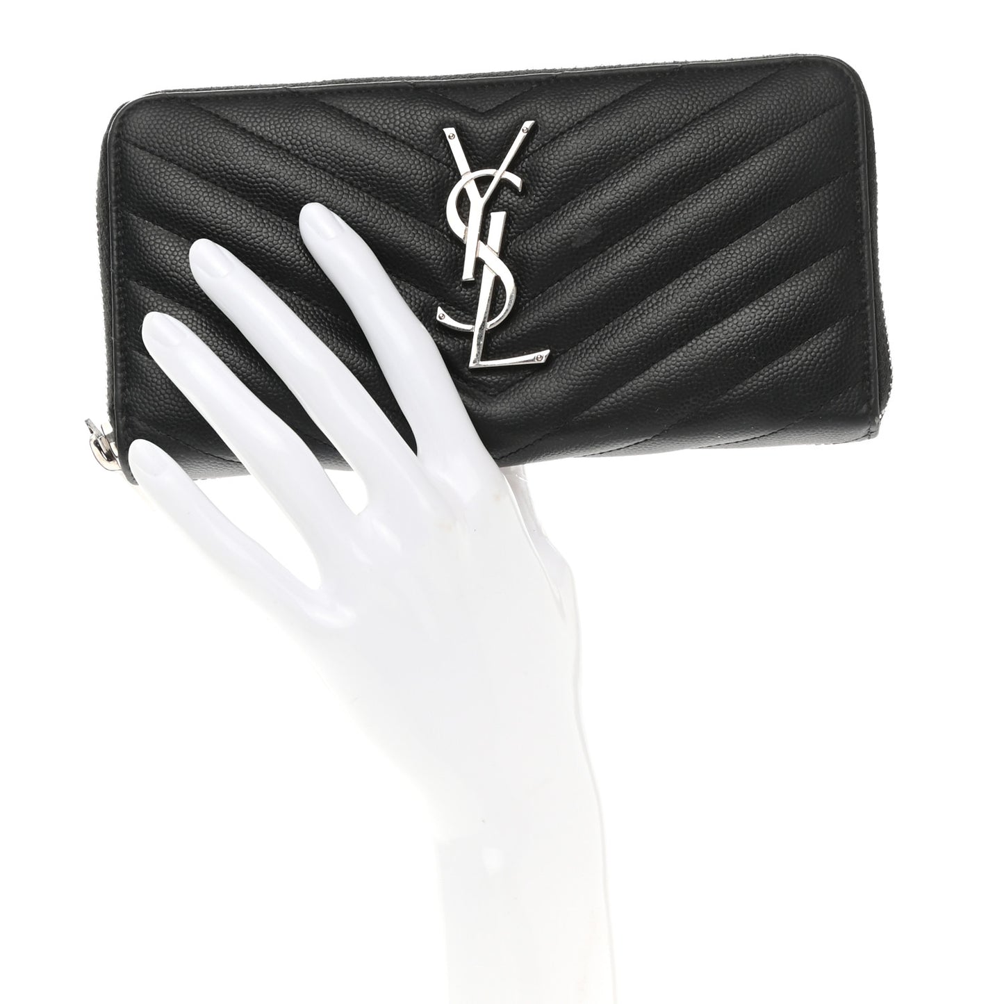 Grain De Poudre Matelasse Chevron Monogram Zip Around Wallet Black