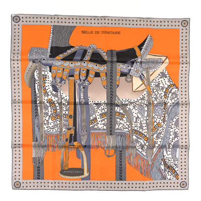 Hermes Silk Selle De Dignitaire Scarf 90 Gris Orange Miel 1 of 3