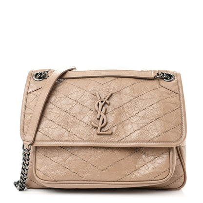 Saint Laurent Crinkled Calfskin Matelasse Monogram Medium Niki Chain Satchel Light Taupe 1 of 10