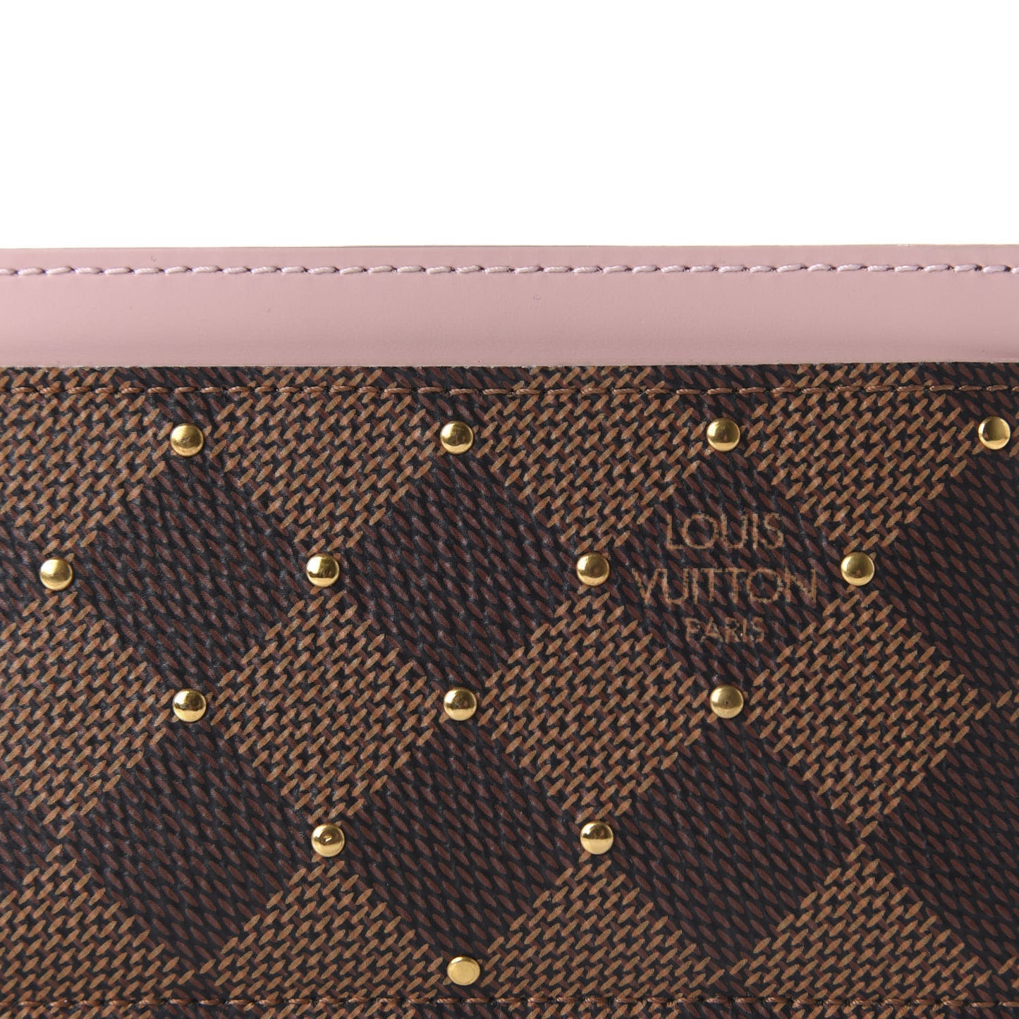 Damier Ebene Studded Card Holder Rose Ballerine