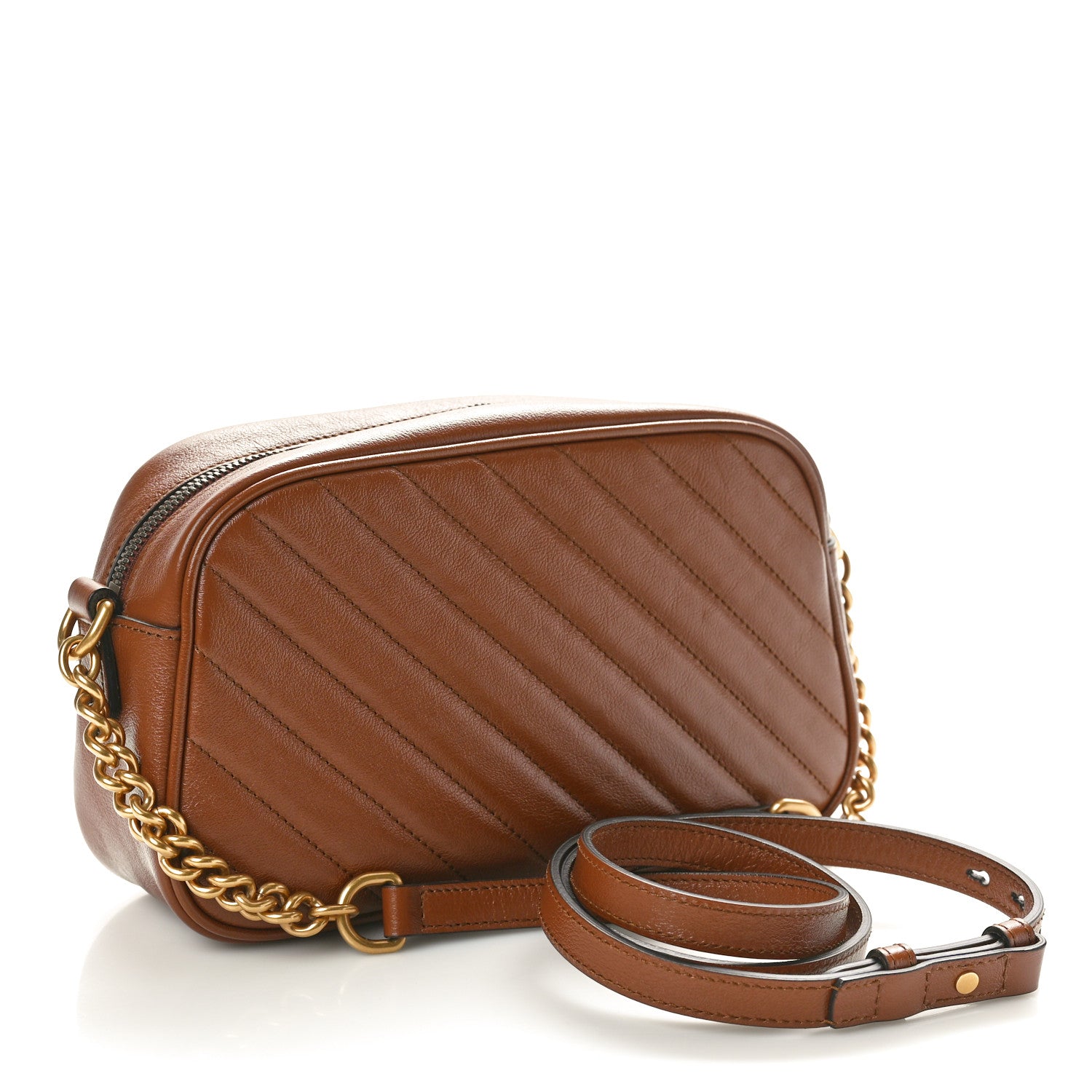 Gucci Glazed Calfskin Matelasse Diagonal Small GG Marmont Chain Shoulder Bag Cuir 3 of 10