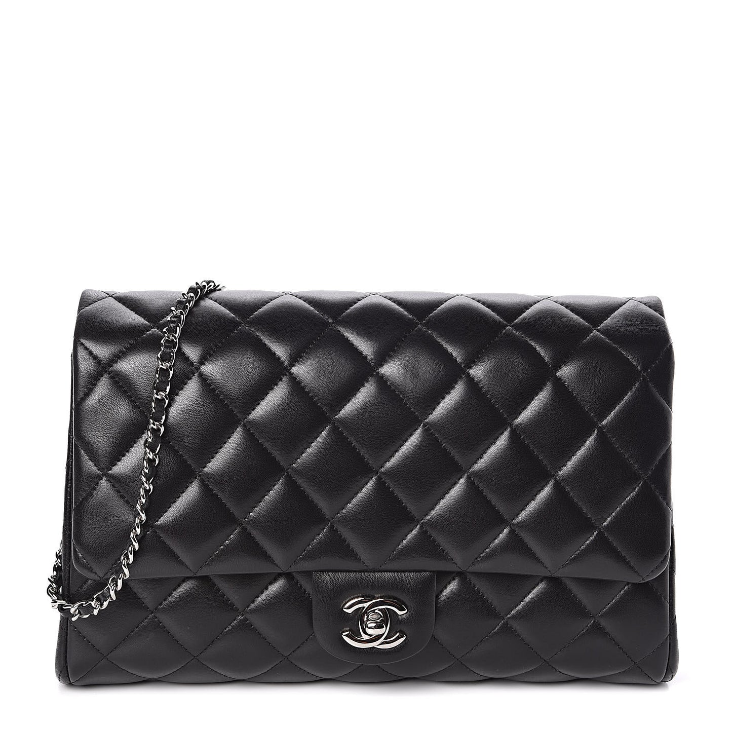 Lambskin Quilted Clutch With Chain Flap Black