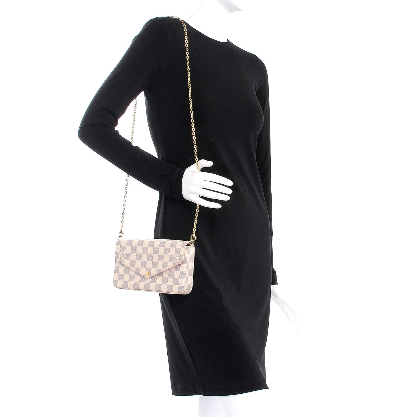 Damier Azur Pochette Felicie Chain Wallet Rose Ballerine