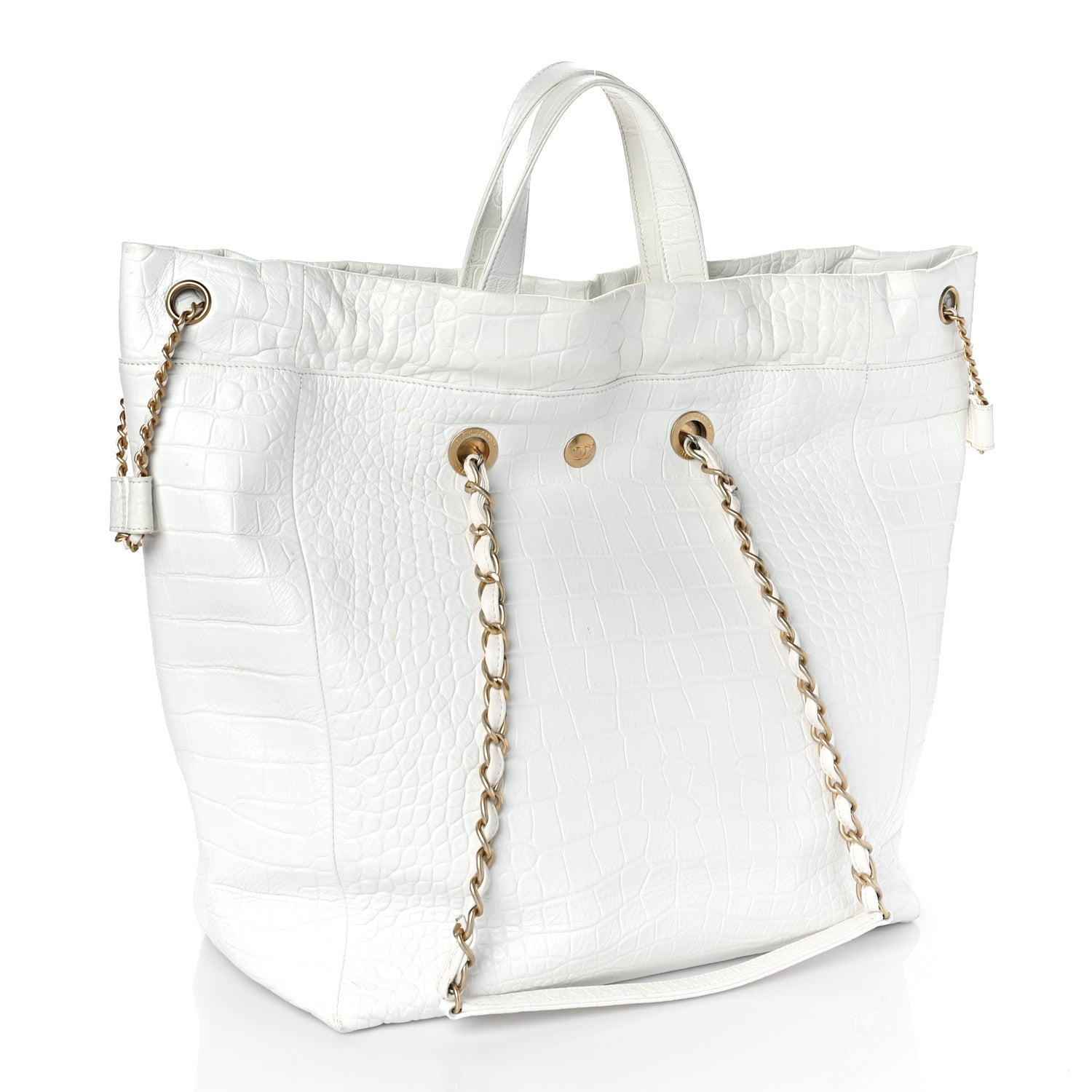 Chanel Calfskin Crocodile Embossed Large Cocodile Shopping Tote White 3 of 9