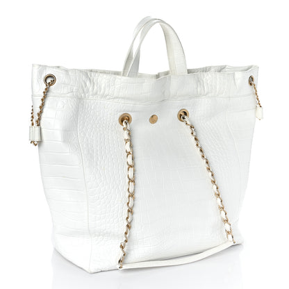 Chanel Calfskin Crocodile Embossed Large Cocodile Shopping Tote White 3 of 9