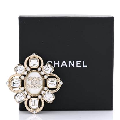 Chanel Pearl Crystal CC Brooch Pearly White Gold 5 of 5