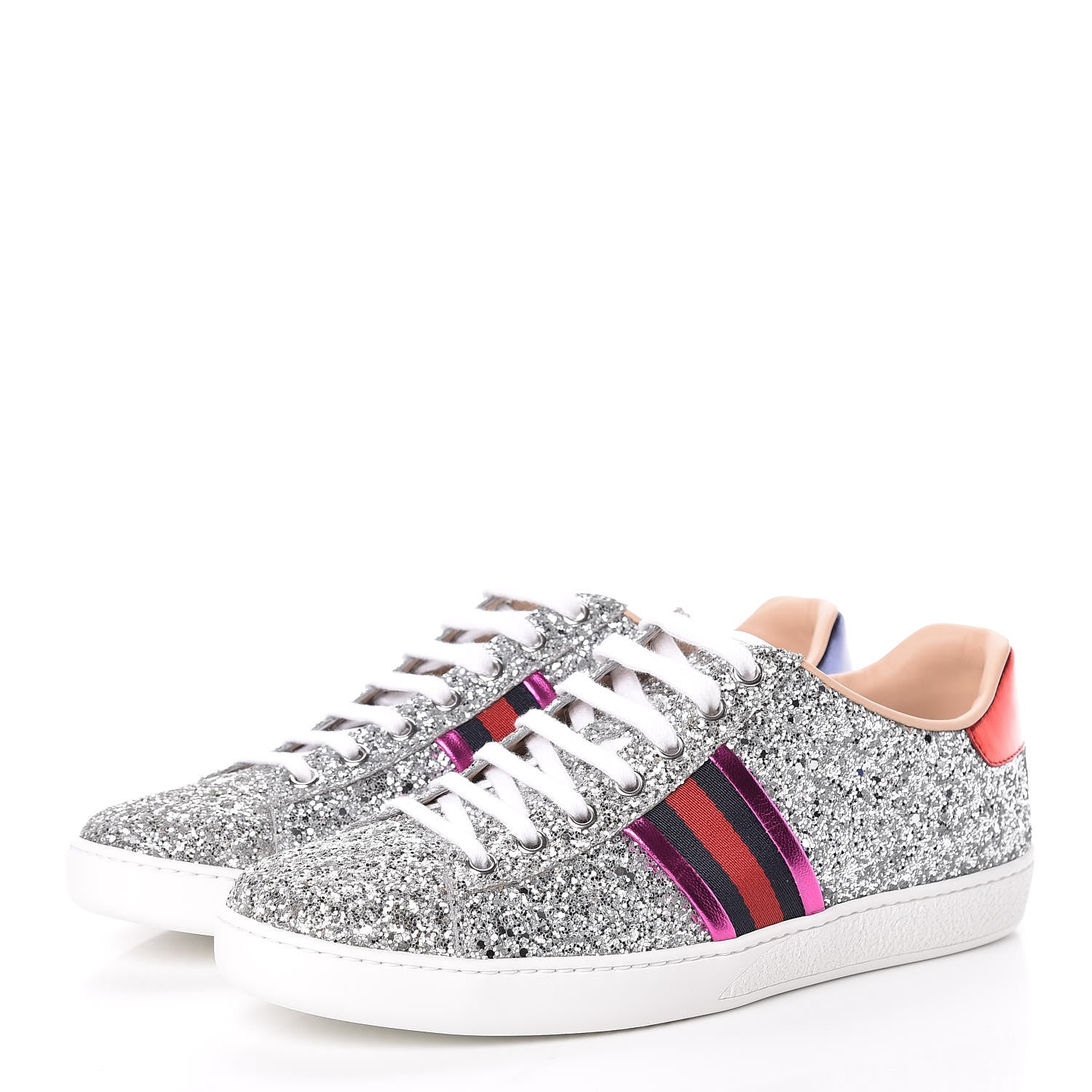 Gucci Glitter Web Womens Ace Sneakers 39 Silver 3 of 9