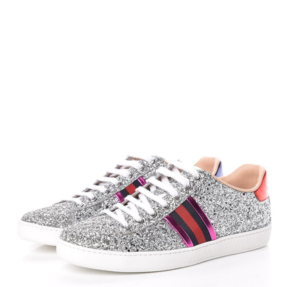 Gucci Glitter Web Womens Ace Sneakers 39 Silver 3 of 9