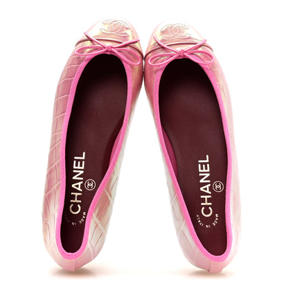 Chanel Iridescent Calfskin Crocodile Embossed Ballerina Flats 36.5 Pink 2 of 9