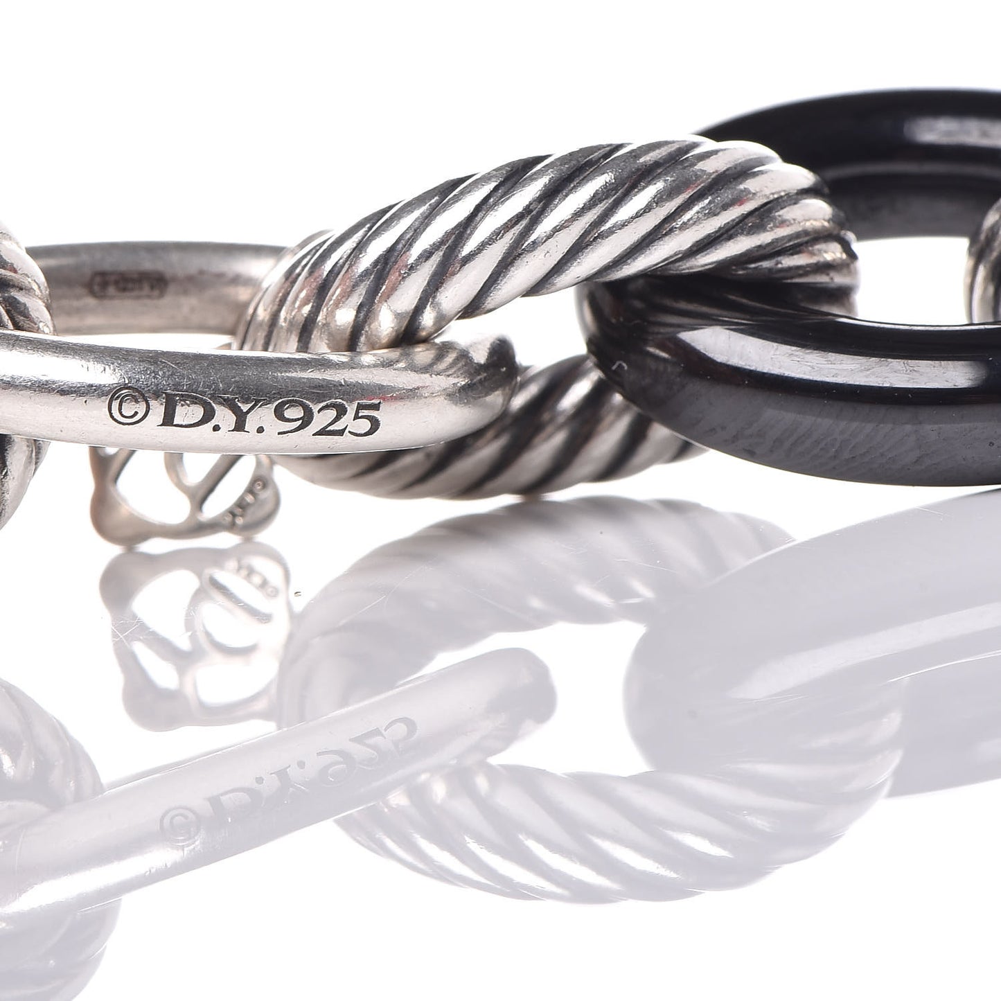 Sterling Silver Black Ceramic 17mm Extra Large Oval Link Bracelet