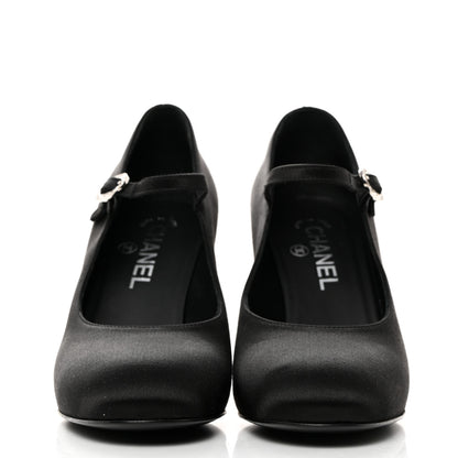 Chanel Satin Crystal Mary Jane Pumps 38 Black 2 of 9
