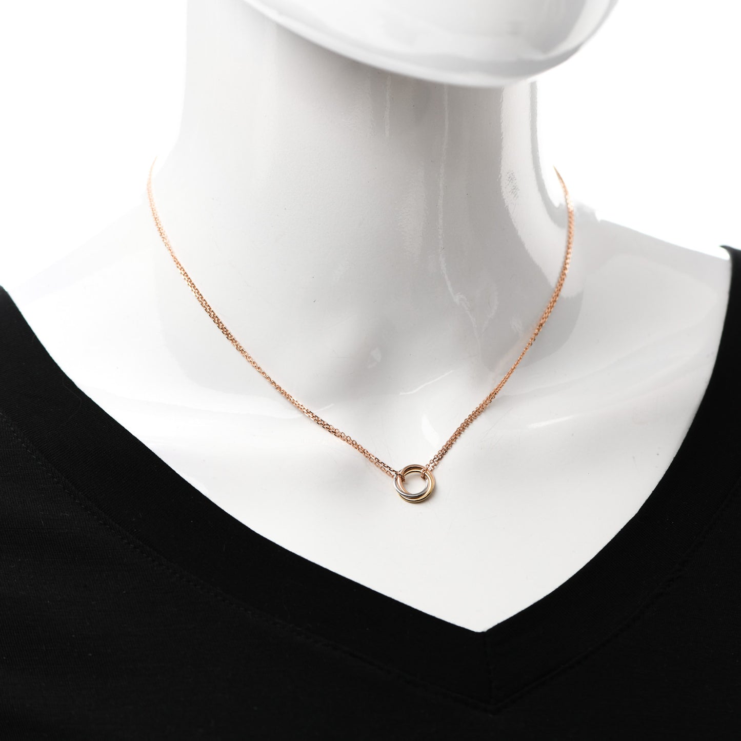 18K Pink Yellow White Gold Trinity Double Chain Pendant Necklace