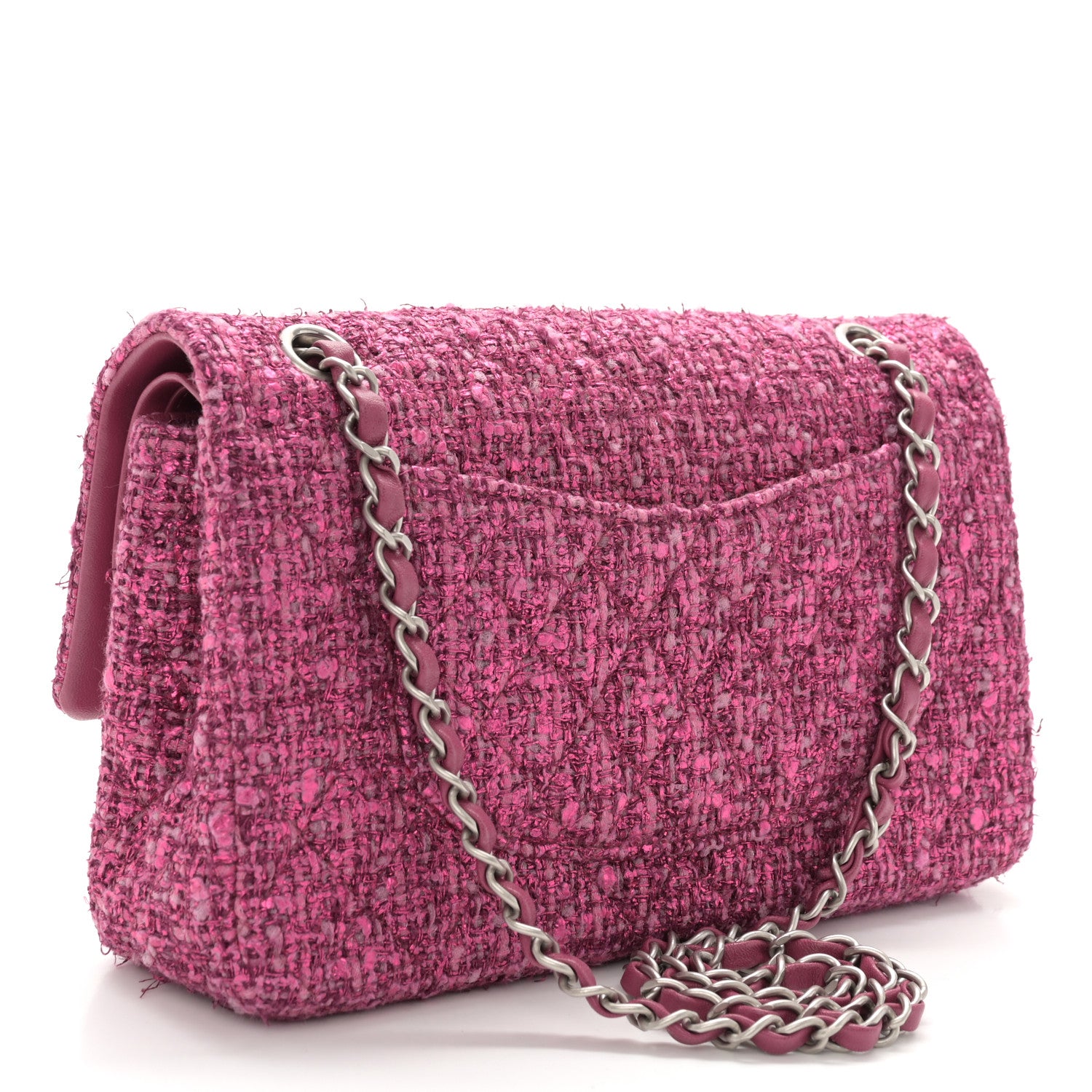 Chanel Metallic Tweed Quilted Medium Double Flap Pink 3 of 13