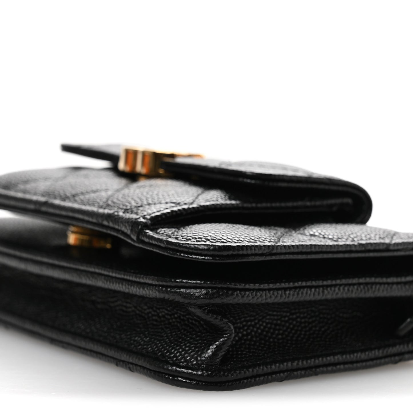 Caviar Quilted Pocket Twins Clutch With Chain Black