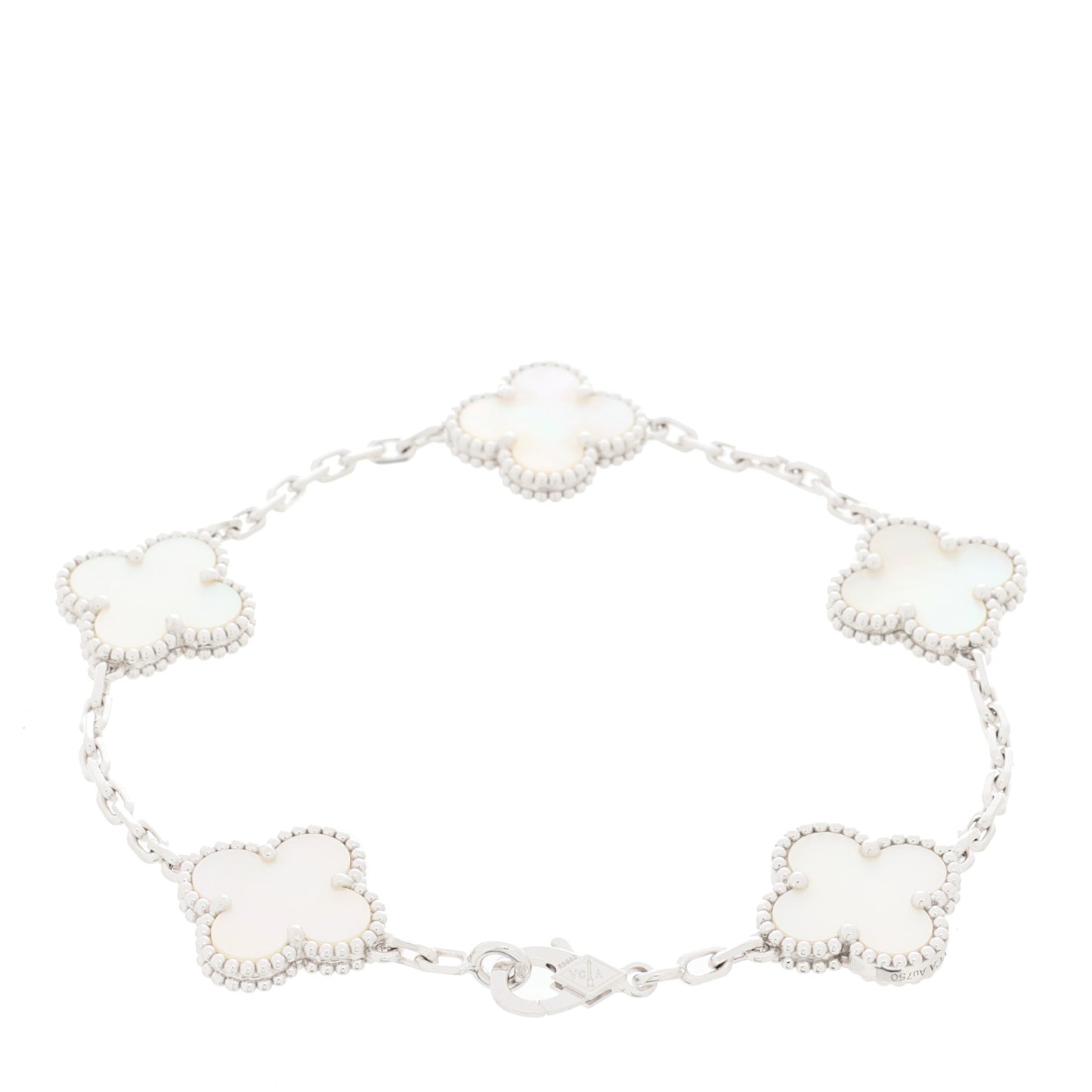 18K White Gold Mother of Pearl 5 Motifs Vintage Alhambra Bracelet