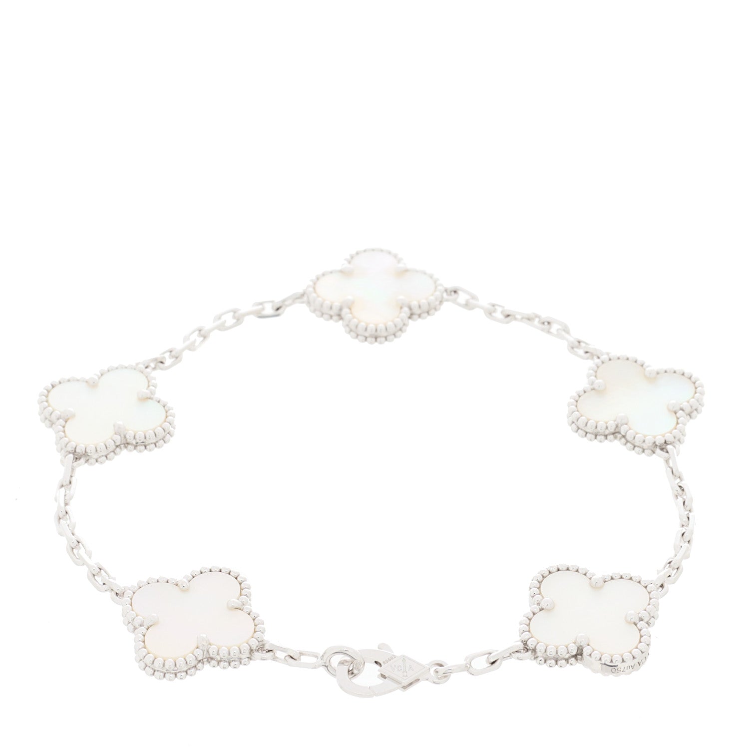 Van Cleef & Arpels 18K White Gold Mother of Pearl 5 Motifs Vintage Alhambra Bracelet 2 of 5