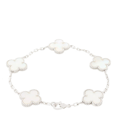 Van Cleef & Arpels 18K White Gold Mother of Pearl 5 Motifs Vintage Alhambra Bracelet 2 of 5