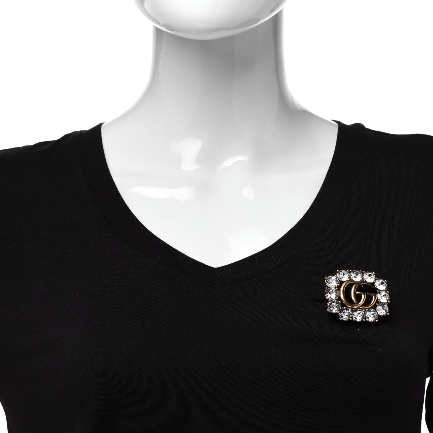 Gucci Metal Crystal Double G Brooch Aged Gold 2 of 6