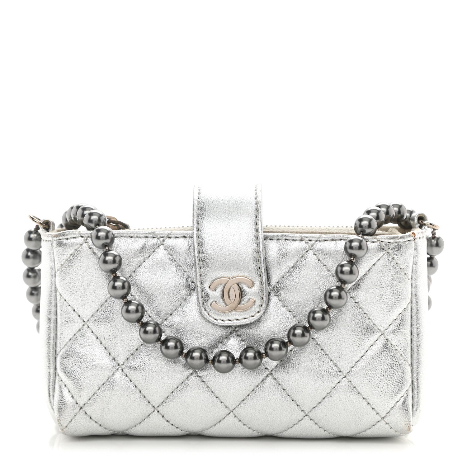 Chanel Metallic Lambskin Quilted Pearl Chain Mini Love Symbols Bag Silver 1 of 8