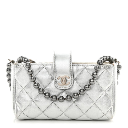 Chanel Metallic Lambskin Quilted Pearl Chain Mini Love Symbols Bag Silver 1 of 8