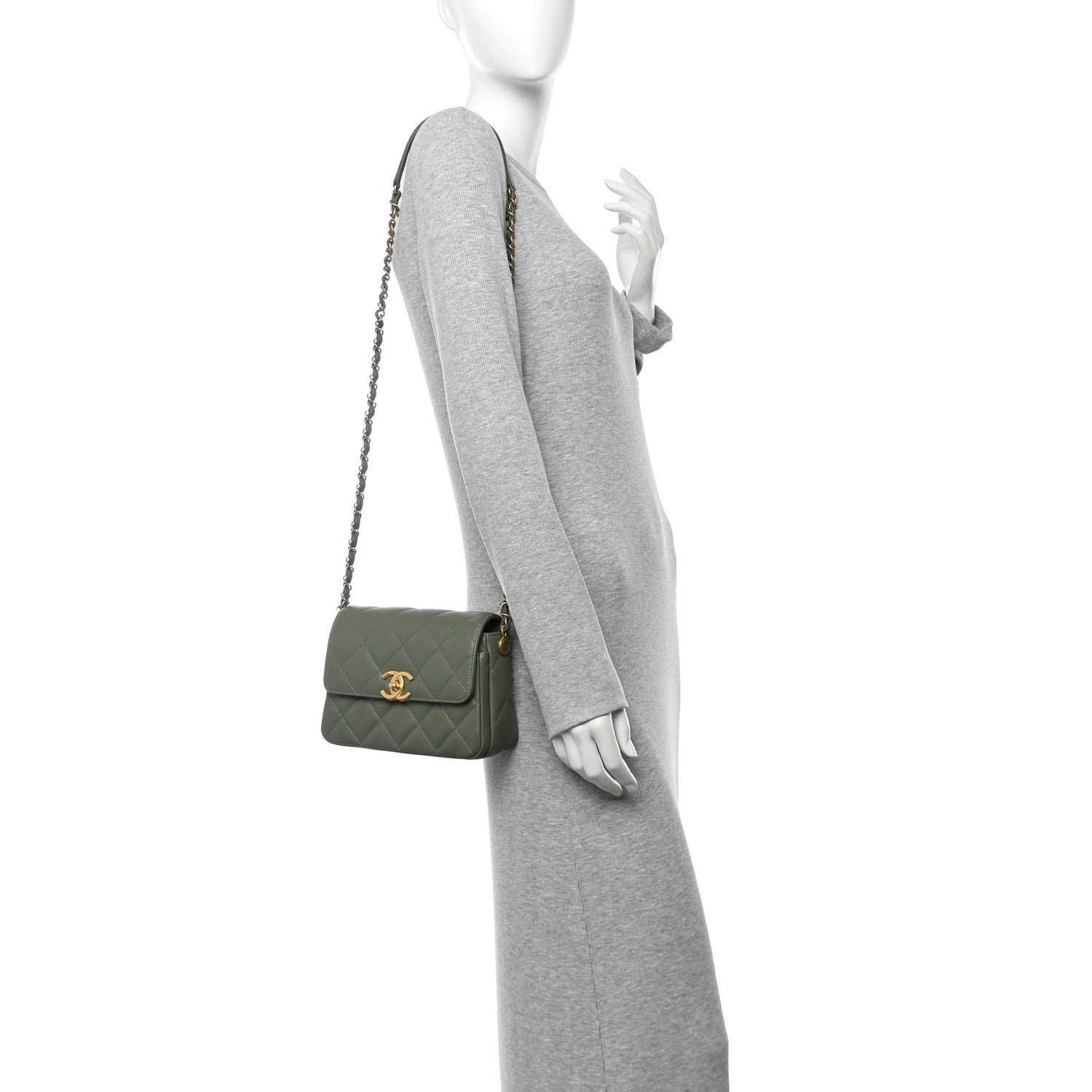 Chanel Shiny Caviar Quilted Mini Flap Khaki 2 of 11